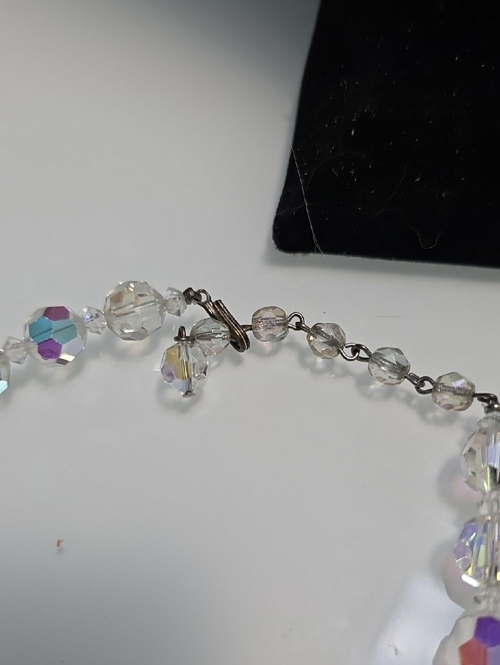 Old Ab Crystal Bead Bracelet - Iridescent Clear